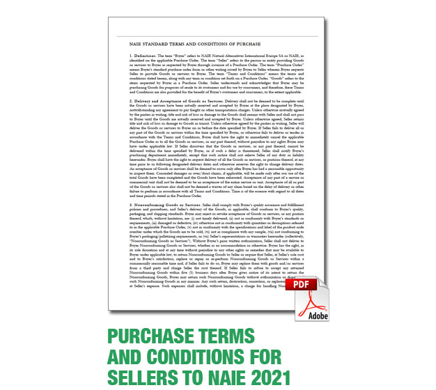 Purchase Terms and Conditions for Sellers to NAIE