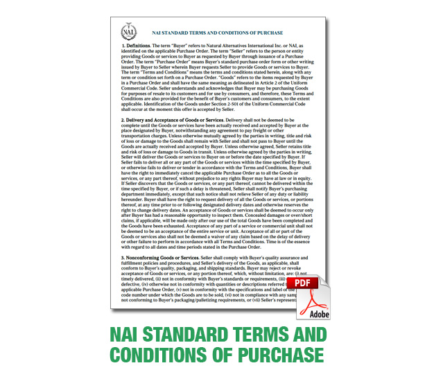 NAI Standard Terms And Conditions Of Purchase