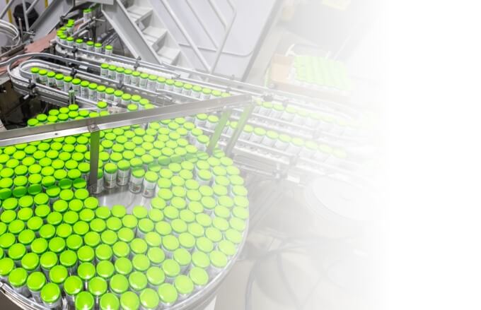 Conveyor with green bottles
